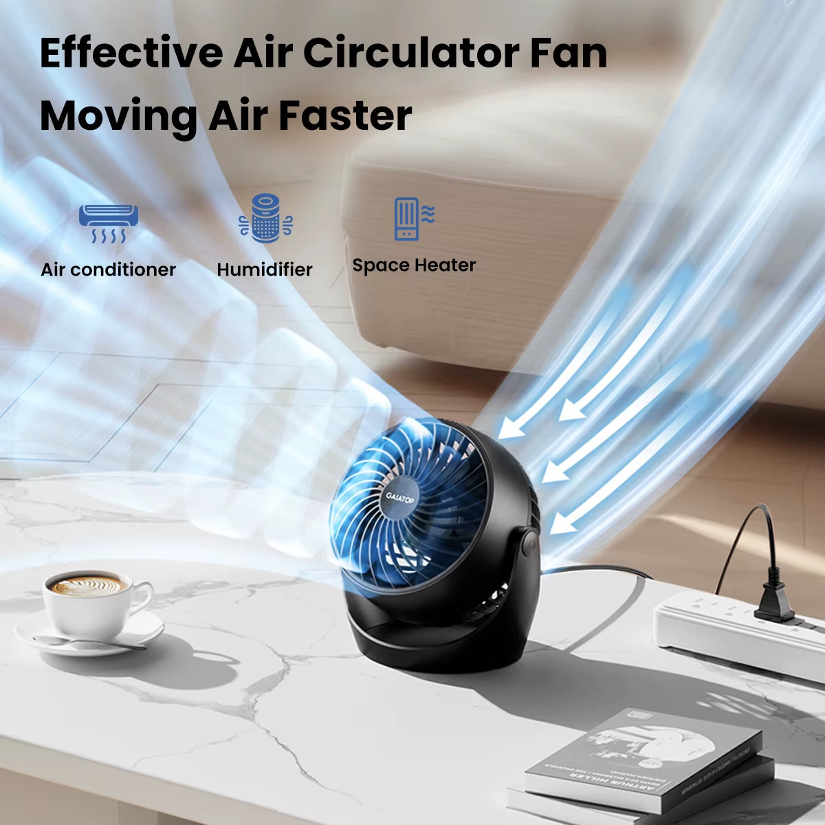 Gaiatop Air Circulator Fan, Portable Desk Fan Table Fan Dorm Fan, 5-Inch Small Fan 3 Speed with 360° Adjustable Tilt